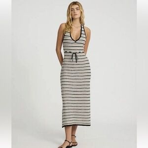NEW $108 Express Crochet Striped Halter V-Neck Maxi Sweater Dress sz S